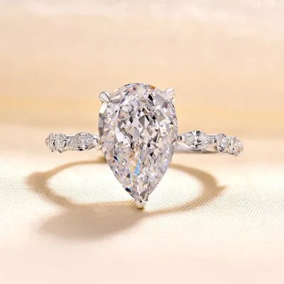 Sparkling Pear Cut Simulated Diamond Engagement Ring