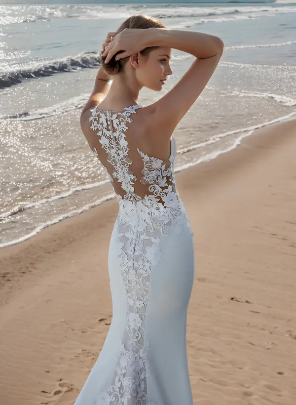 Luxury Trumpet/Mermaid V-Neck Lace/Elastic Satin Wedding Dresses