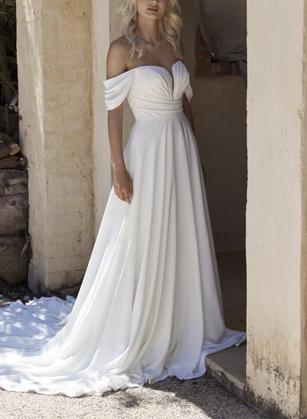 Elegant A-Line Off-The-Shoulder Sleeveless Chiffon Wedding Dresses