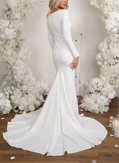 Trumpet/Mermaid Scoop Neck Long Sleeves Elastic Satin Wedding Dresses