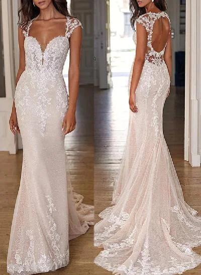 Mermaid Sweetheart Sleeveless Sweep Train Lace/Tulle Wedding Dresses
