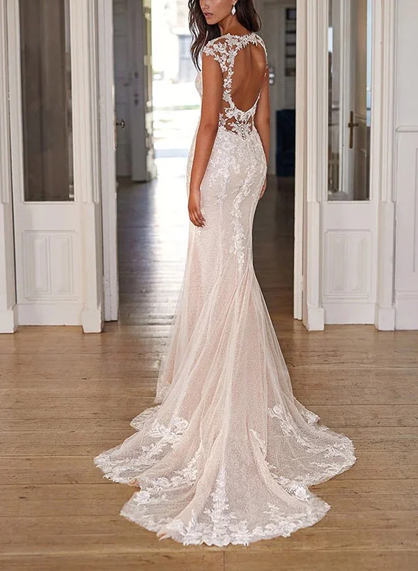 Mermaid Sweetheart Sleeveless Sweep Train Lace/Tulle Wedding Dresses -  Missacc