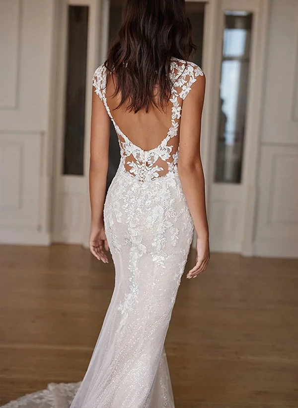 slim fit dress slacks LACE & TULLE SHORT SLEEVE WEDDING GOWN CDWL035 main image 0