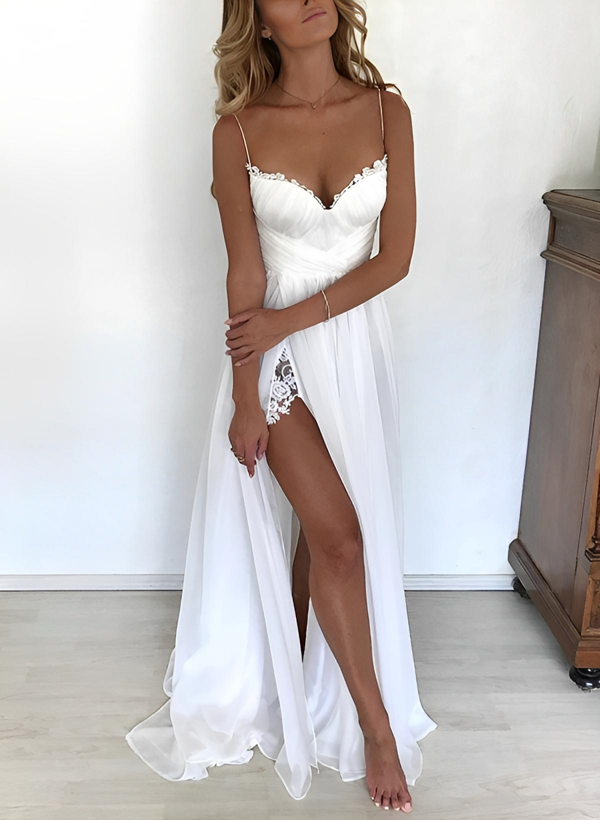 Beach A-Line Sweetheart Lace Chiffon Wedding Dresses
