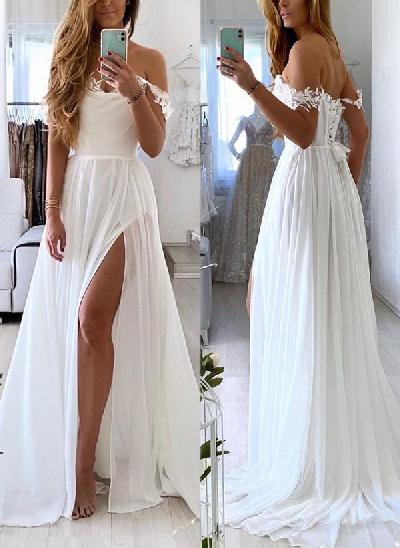 Beach A-Line Sweetheart Chiffon Wedding Dresses With Lace