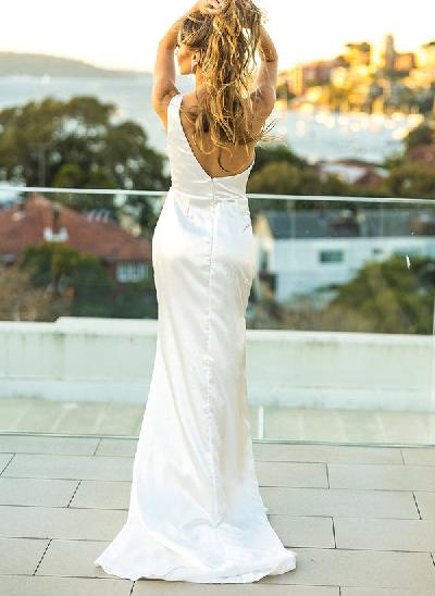 Sheath/Column One-Shoulder Satin Wedding Dresses With Split Front