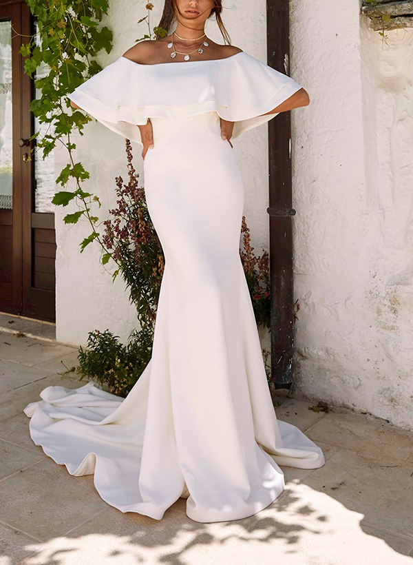 Elegant Trumpet/Mermaid Off-The-Shoulder Elastic Satin Wedding Dresses