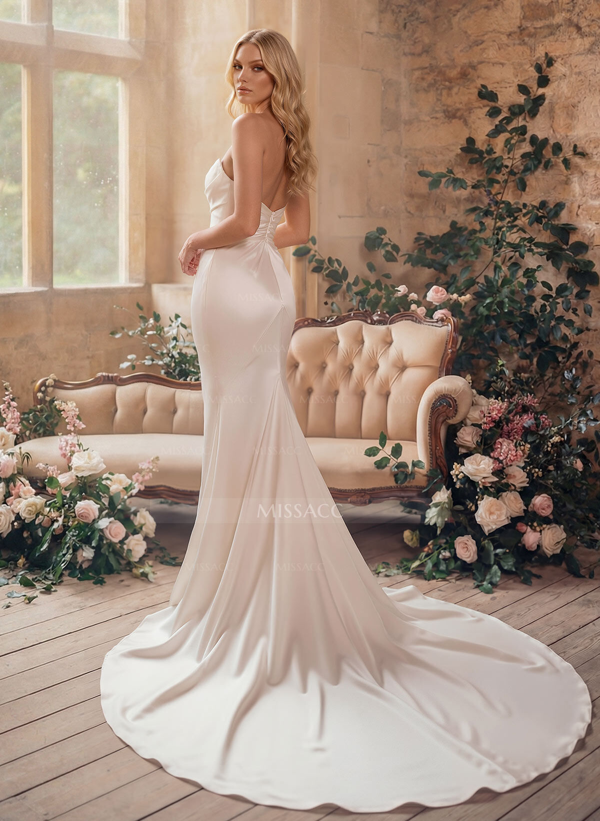 Vintage Trumpet/Mermaid Cowl Neck Silk Like Satin Wedding Dresses