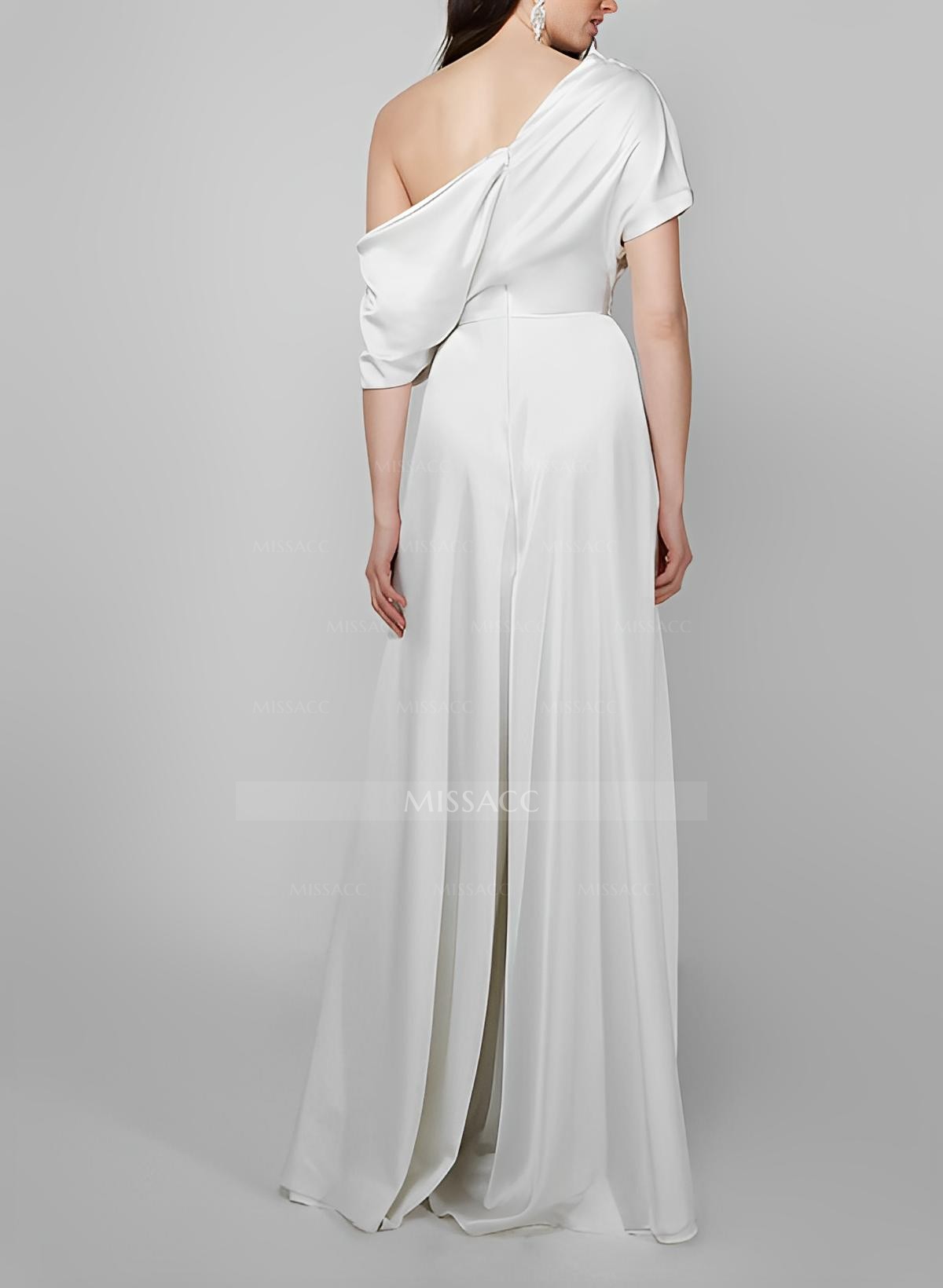 Elegant One-Shoulder Sleeveless Floor-Length Silk Like Satin Wedding Dresses