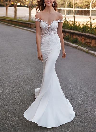Mermaid Sleeveless Sweep Train Lace/Elastic Satin Wedding Dresses