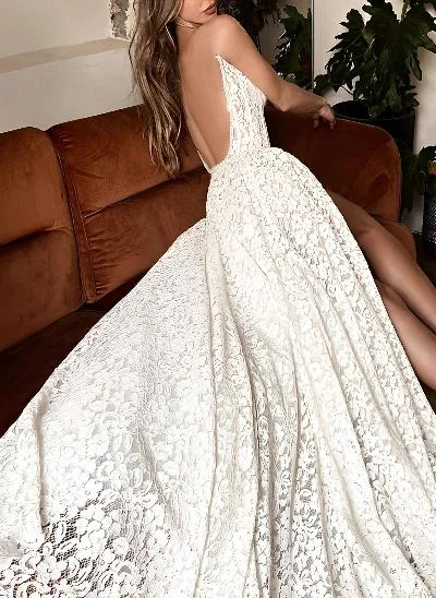 Fahsion Lace Sweetheart Wedding Dresses With Split Front