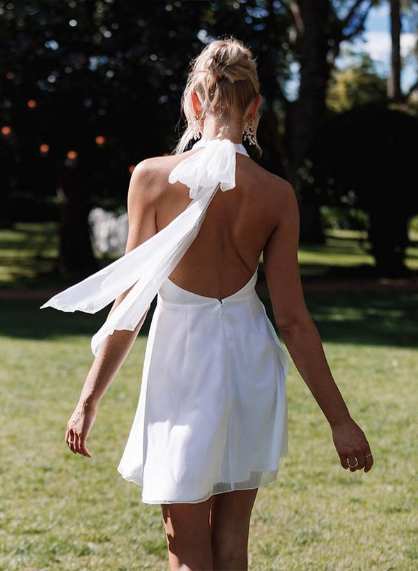 A-Line Halter Sleeveless Short/Mini Tulle Wedding Dresses