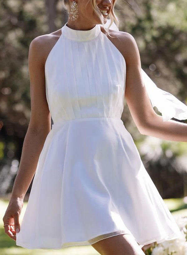 A-Line Halter Sleeveless Short/Mini Tulle Wedding Dresses