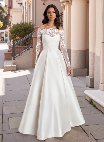 Elegant Illusion Neck Long Sleeves Sweep Train Lace/Satin Wedding Dresses