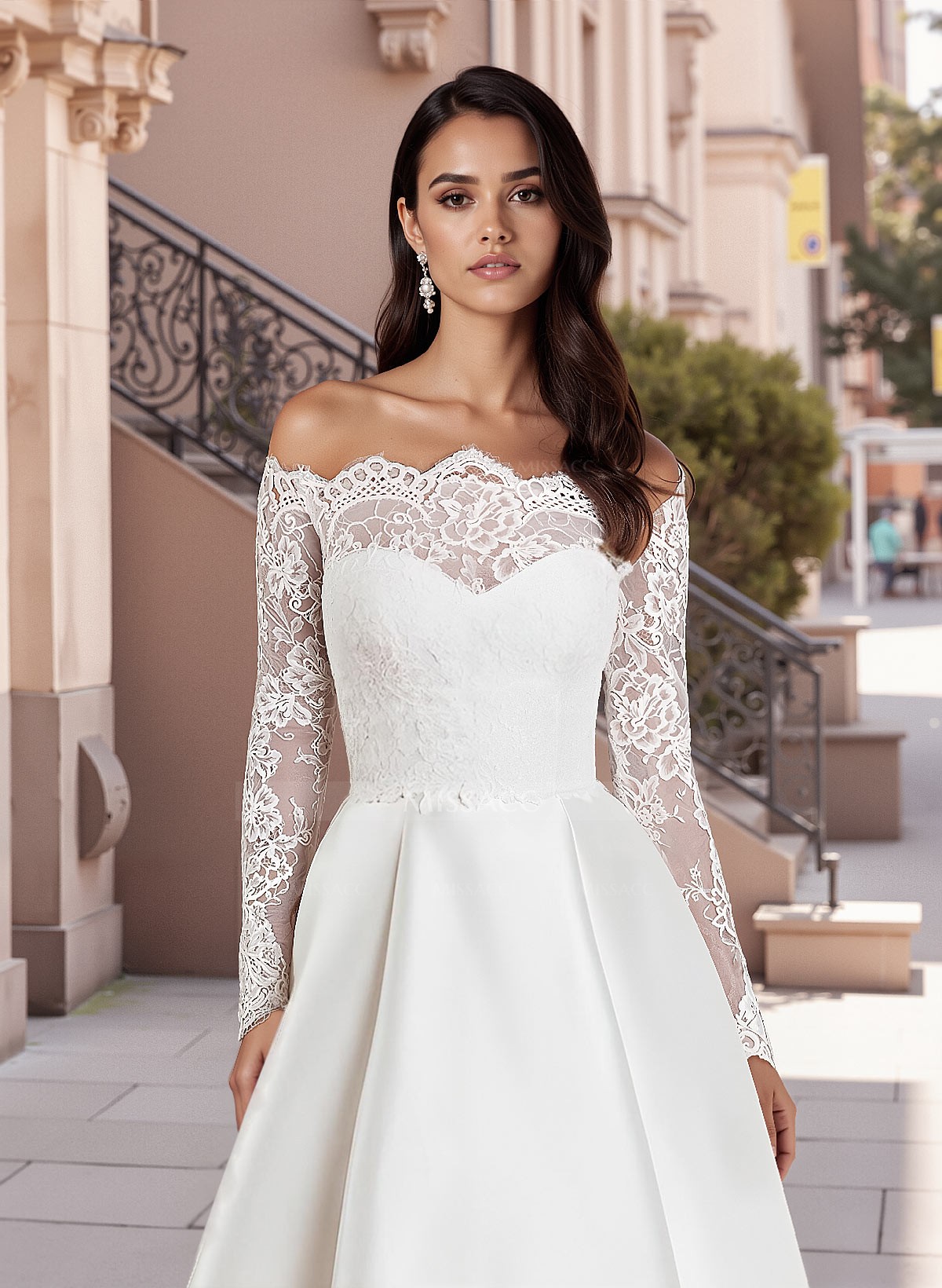 Elegant Illusion Neck Long Sleeves Sweep Train Lace/Satin Wedding Dresses