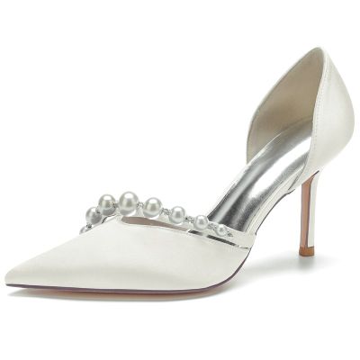 Pointed Toe Stiletto Heel Wedding Shoes For Bride With Imitation Pearl