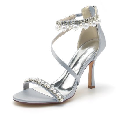 Open Toe Ankle Strap Women's Wedding Shoes With Rhinestone Tassel