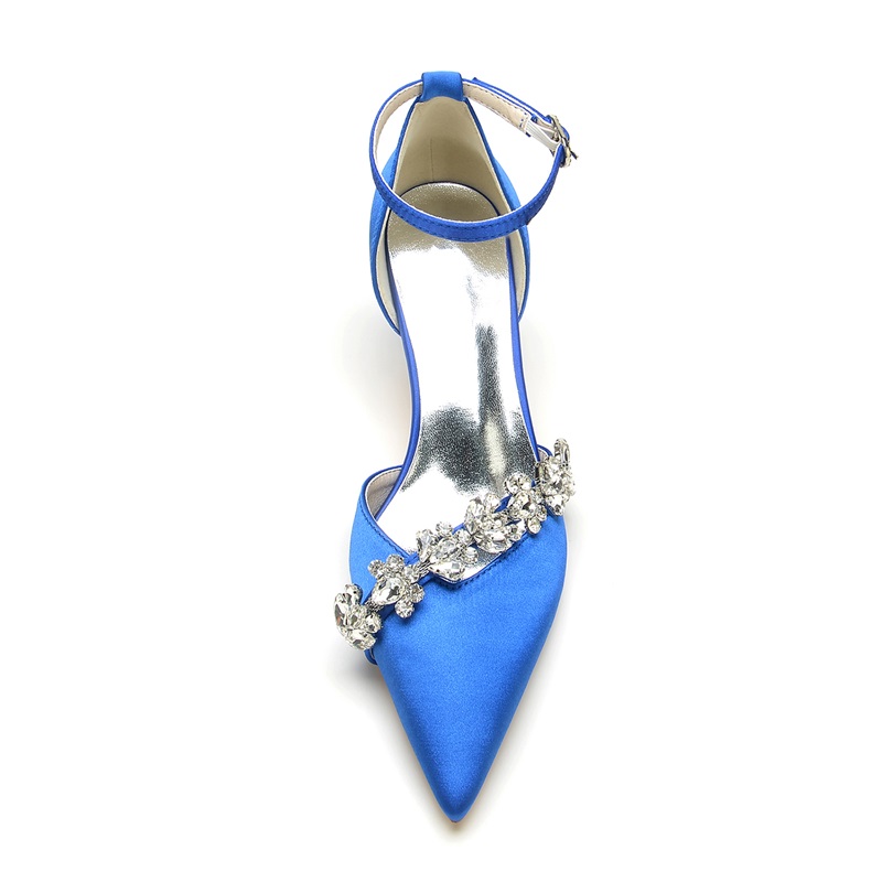 Women's Wedding Shoes Opened Toe Mid Heel Rhinestone Straps Buckle Bridal Shoes