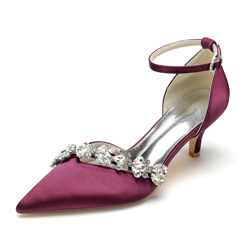 Women's Closed Toes Rhinestone Ankle Straps Wedding Shoes with Flower