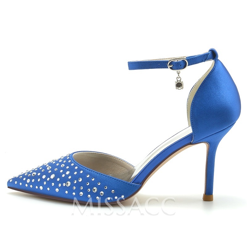 Silk Like Satin Closed Toe Wedding Shoes For Bride With Rhinestone