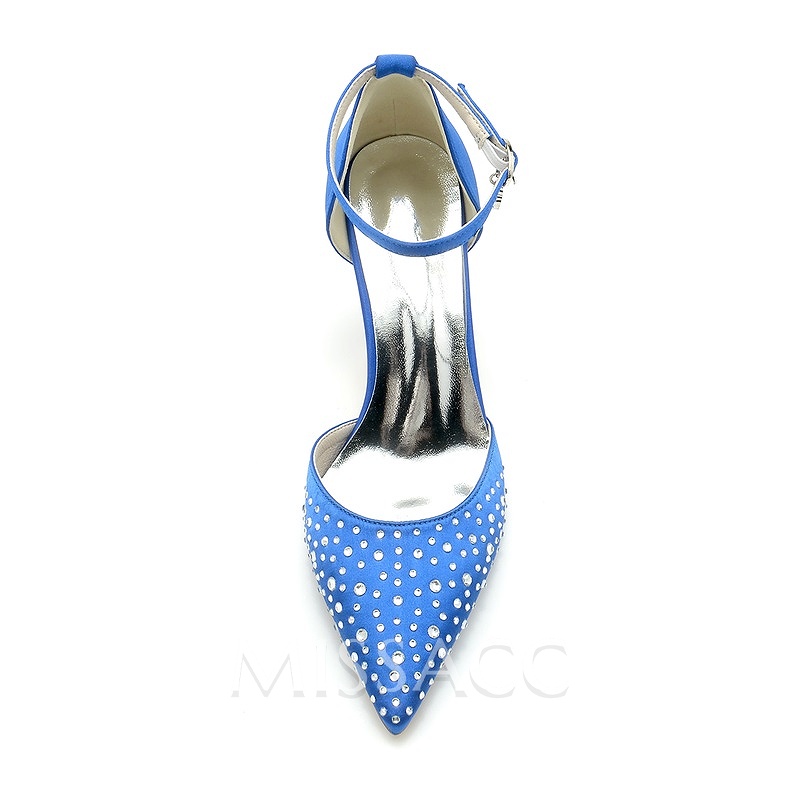 Silk Like Satin Closed Toe Wedding Shoes For Bride With Rhinestone