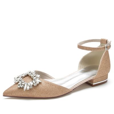 Glitter Low Heel Closed Toe Women's Wedding Shoes With Rhinestone