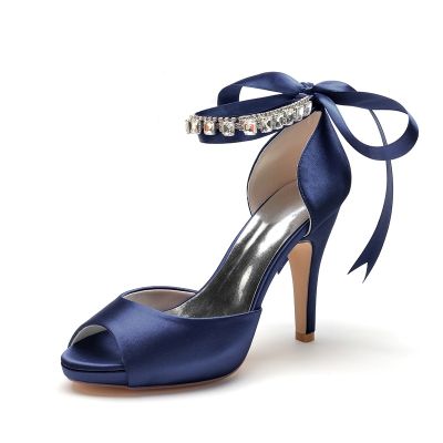 Women's Peep Toe High Heels Wedding Shoes With Rhinestone