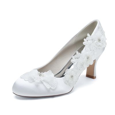 Elegant Silk Like Satin Closed Toe Wedding Shoes For Women