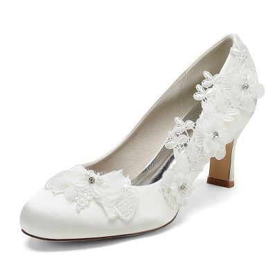 Elegant Silk Like Satin Closed Toe Wedding Shoes For Women