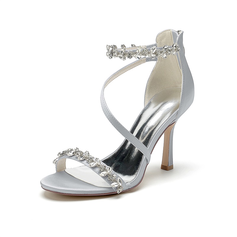Women's Wedding Shoes Square Toe Stiletto Heel Rhinestone Straps Buckle Bridal Shoes main image 0