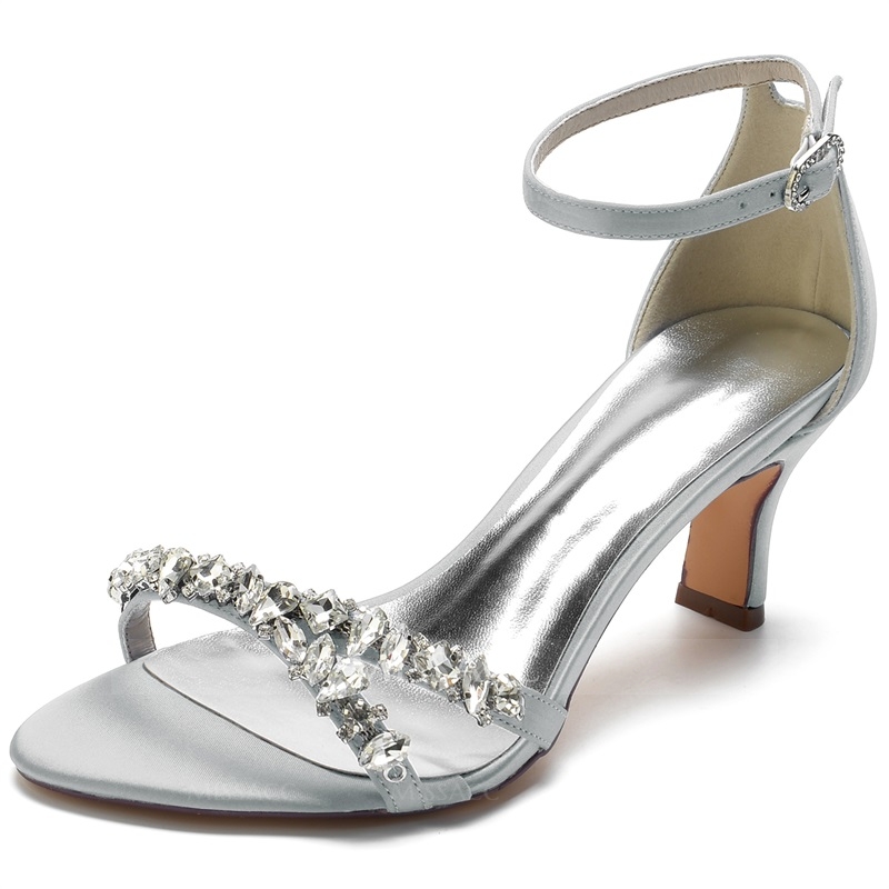 Ankle Strap Heel Open Toe Wedding Shoes With Rhinestone