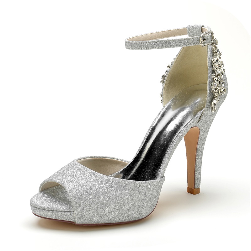 Peep Toe High Heels Wedding Shoes For Women With Rhinestone