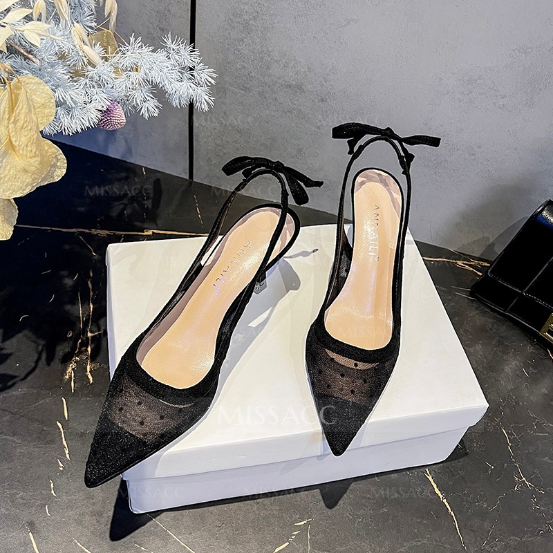 Mesh Kitten Heel Back Empty Wedding Shoes For Women