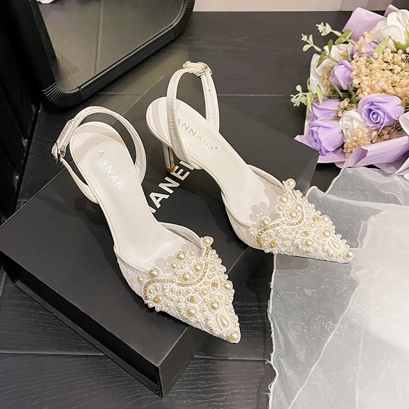 Point Toe Stiletto Heel Wedding Shoes With Imitation Pearl