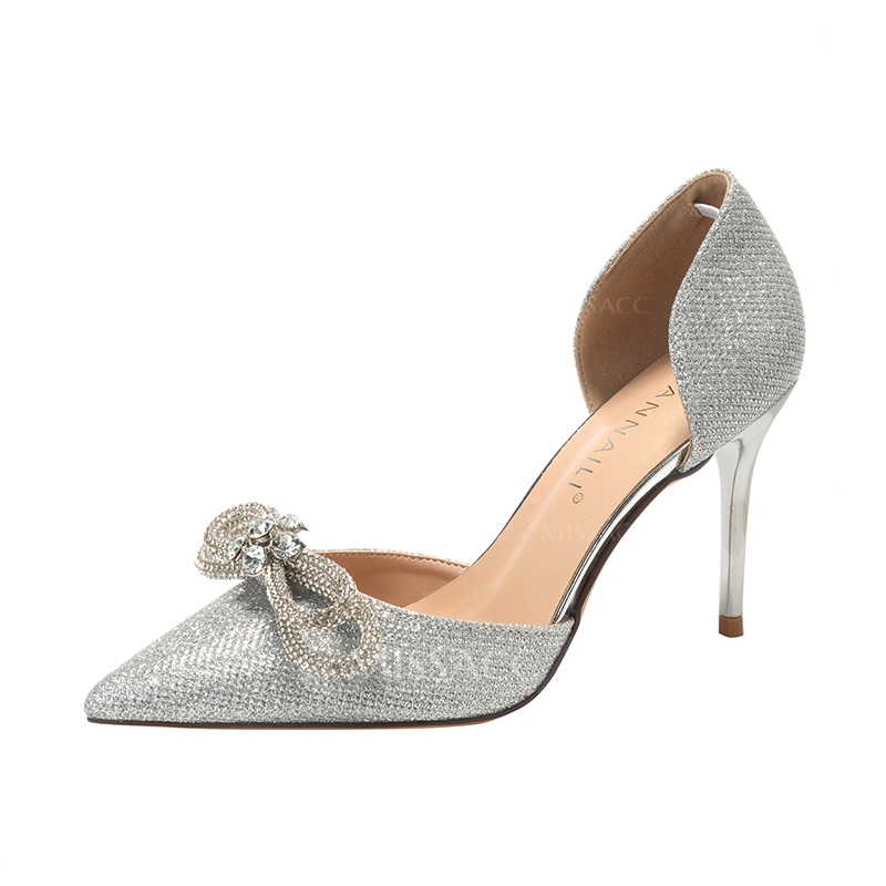 Stiletto Heel Mesh Wedding Shoes With Double Bow