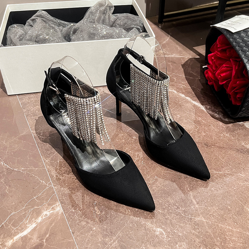 Stiletto Heel Wedding Shoes For Women With Crystal-Embellished Fringing