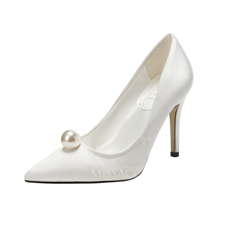 Pearl Embellished White Stiletto Heel Wedding Shoes