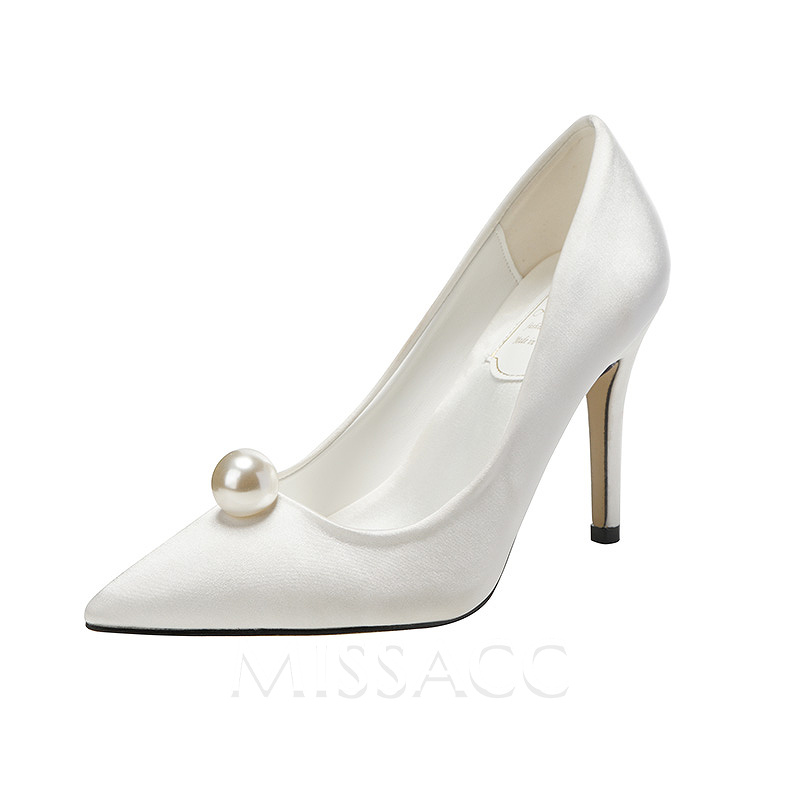 Pearl Embellished White Stiletto Heel Wedding Shoes