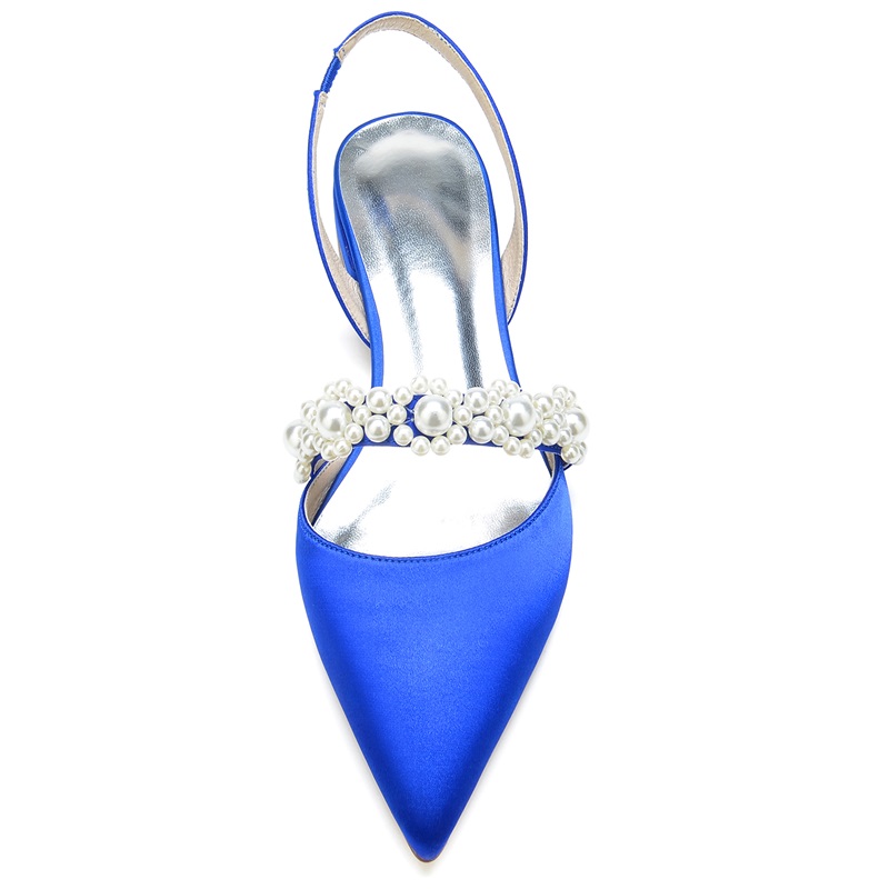 Pearl Embellished Low Heel Silk Like Satin Wedding Shoes