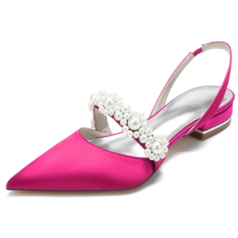 Pearl Embellished Low Heel Silk Like Satin Wedding Shoes