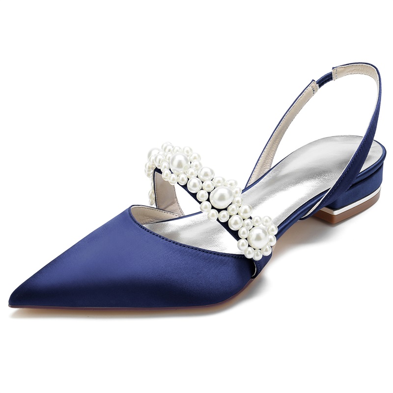 Pearl Embellished Low Heel Silk Like Satin Wedding Shoes