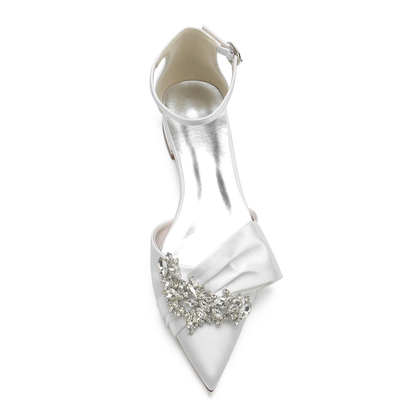 Women's Low Heel Closed Toe Wedding Shoes With Rhinestone/Bowknot