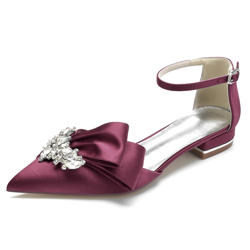 Women's Low Heel Closed Toe Wedding Shoes With Rhinestone/Bowknot