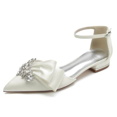 Women's Low Heel Closed Toe Wedding Shoes With Rhinestone/Bowknot