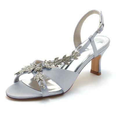 Women's Slingback Heel Open Toe Wedding Shoes With Rhinestone