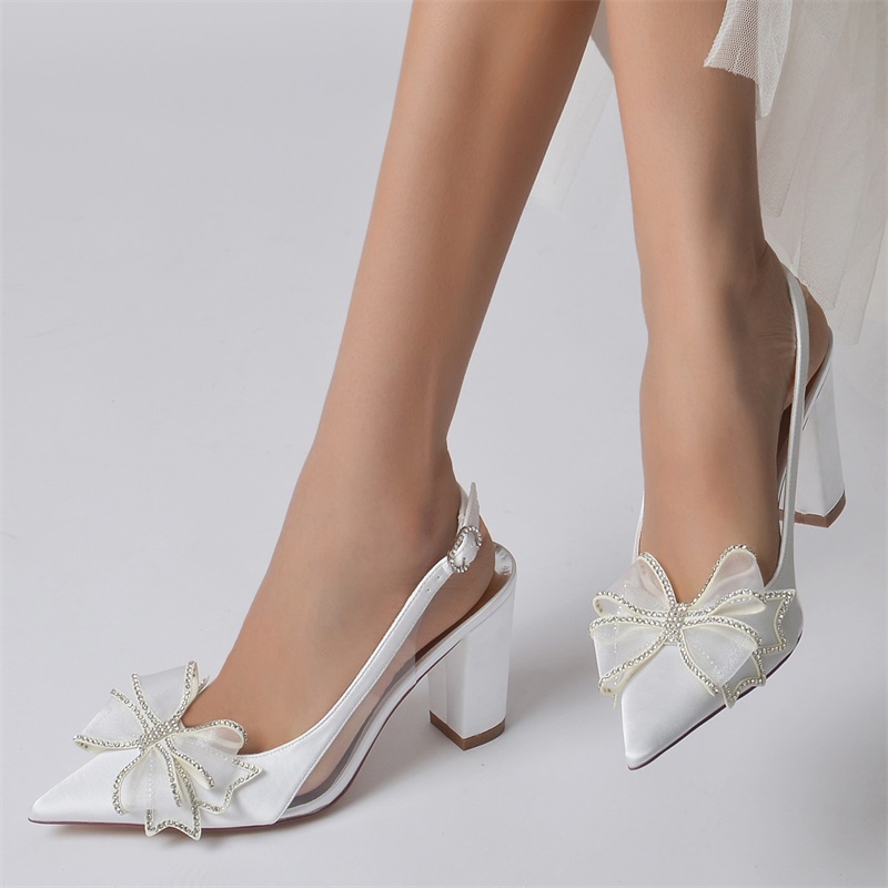 Slingback Heel Point Toe Wedding Shoes With Bowknot