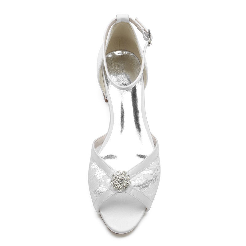 Peep Toe Ankle Strap Heel Wedding Shoes With Rhinestone
