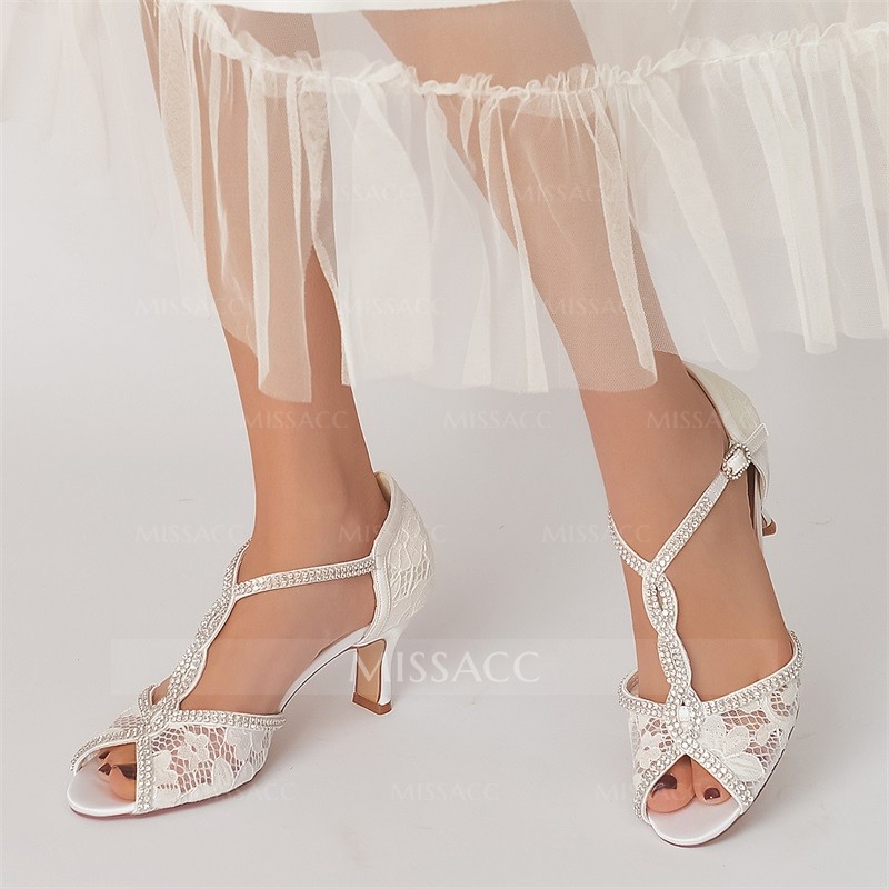 T-Strap Heel Peep Toe Wedding Shoes With Rhinestone