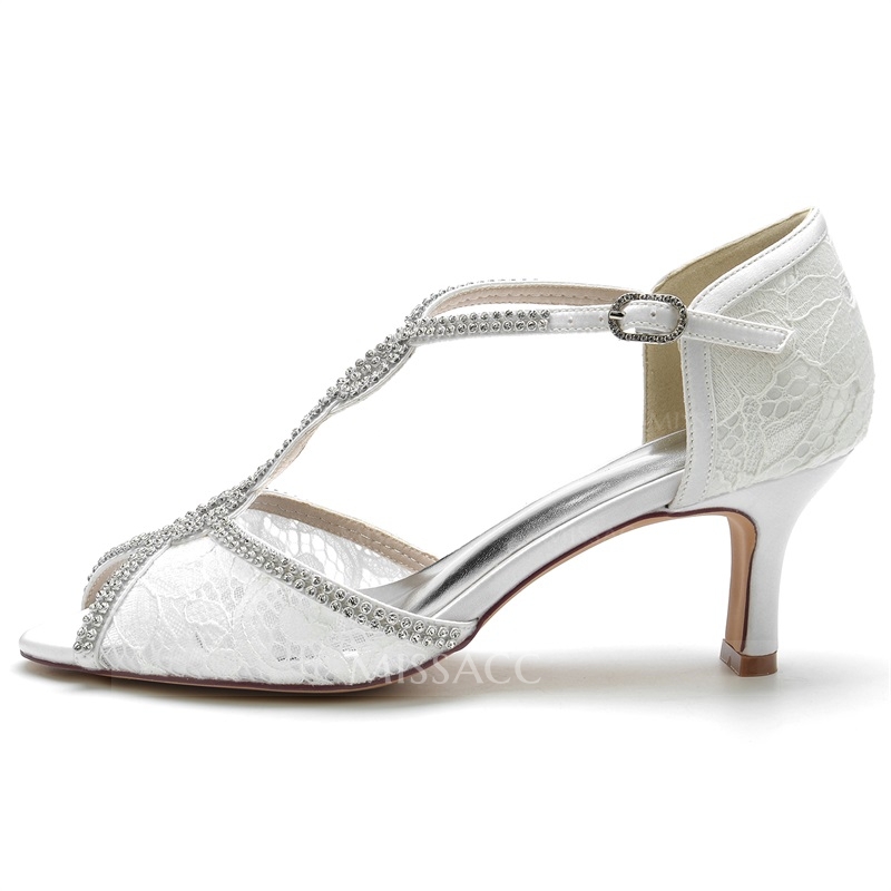 T-Strap Heel Peep Toe Wedding Shoes With Rhinestone