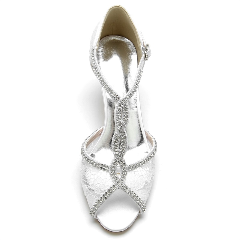 T-Strap Heel Peep Toe Wedding Shoes With Rhinestone